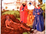 The three comforters speak to Job. An illustration from the Book of Hours of Etienne Chevalier by the 15th century French painter, Jean Fouquet.